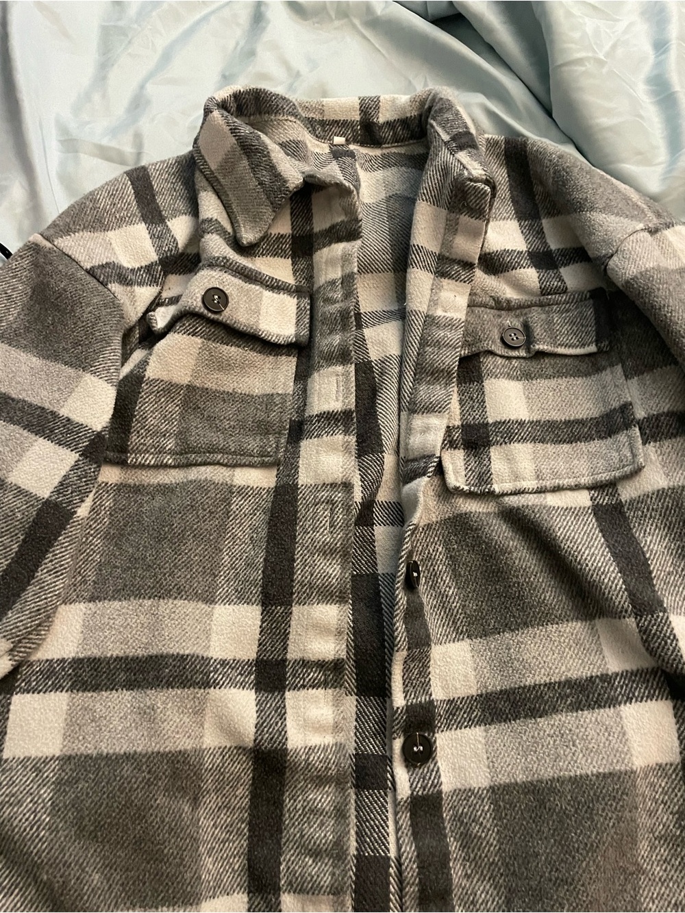 Amazon Women's Plaid Utility Shacket Jacket - Gray & Cream